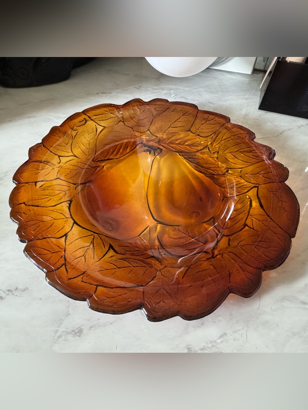 Vintage Tiara Sweet Pear Amber Glass 8” Plate Retro 1970s